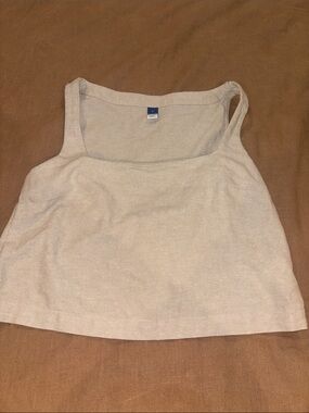 Linen Square-Neck Tank Crop Top